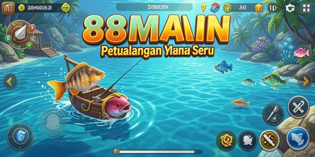 Screenshot utama 88MAIN menampilkan gameplay memancing yang seru.