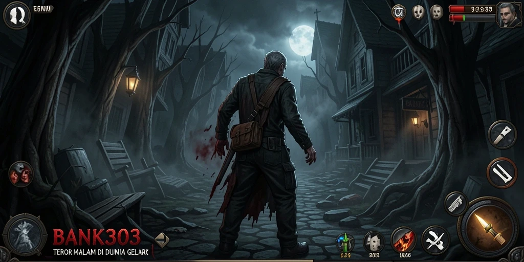 Tampilan gameplay menegangkan dari BANK303 di dunia yang gelap.