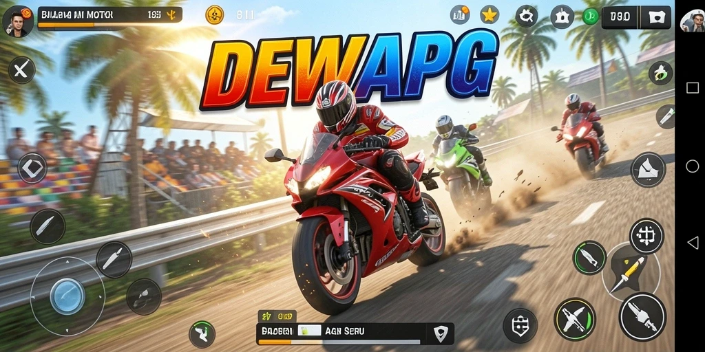 Tampilan gameplay yang seru dan mendebarkan dalam balapan motor.