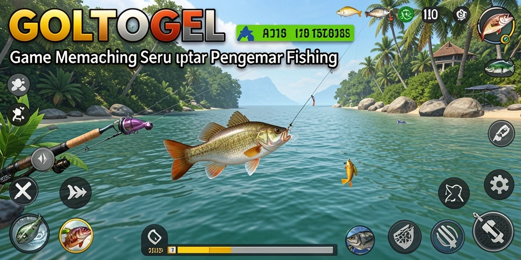 Screenshot dari gameplay seru GOLTOGEL dengan aksi memancing.