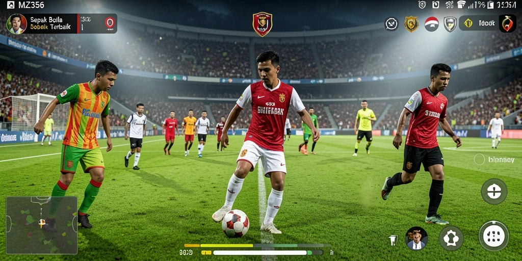 Tampilan gameplay MZ356 dengan aksi sepak bola yang mendebarkan.
