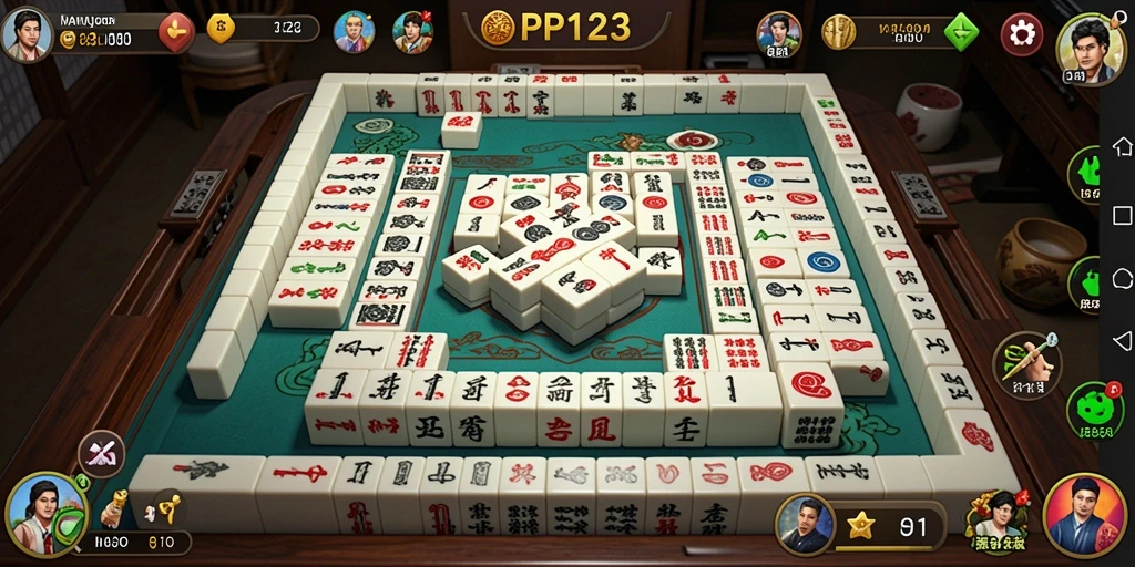 Screenshot gameplay PP123 menampilkan level Mahjong yang mendebarkan.