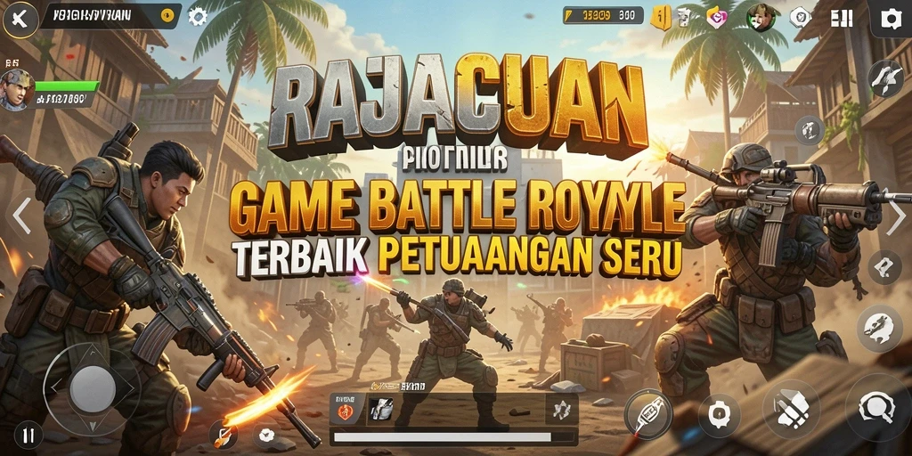 Tangkapan layar utama RAJACUAN yang menunjukkan aksi seru dalam Battle Royale.